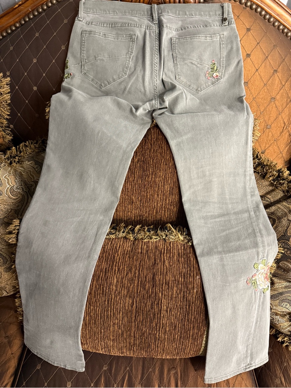 DRIFTWOOD Light Gray Straight Leg Jeans with Pink & Green Floral Embroidery - Picture 7 of 7